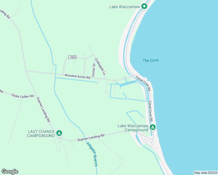 map of restaurants, bars, coffee shops, grocery stores, and more near 103 Oak Road in Lake Waccamaw