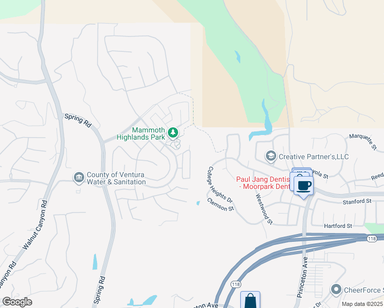 map of restaurants, bars, coffee shops, grocery stores, and more near 6834 Simmons Way in Moorpark