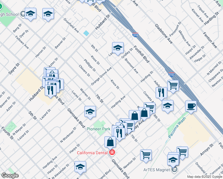 map of restaurants, bars, coffee shops, grocery stores, and more near 1055 Fermoore Street in San Fernando