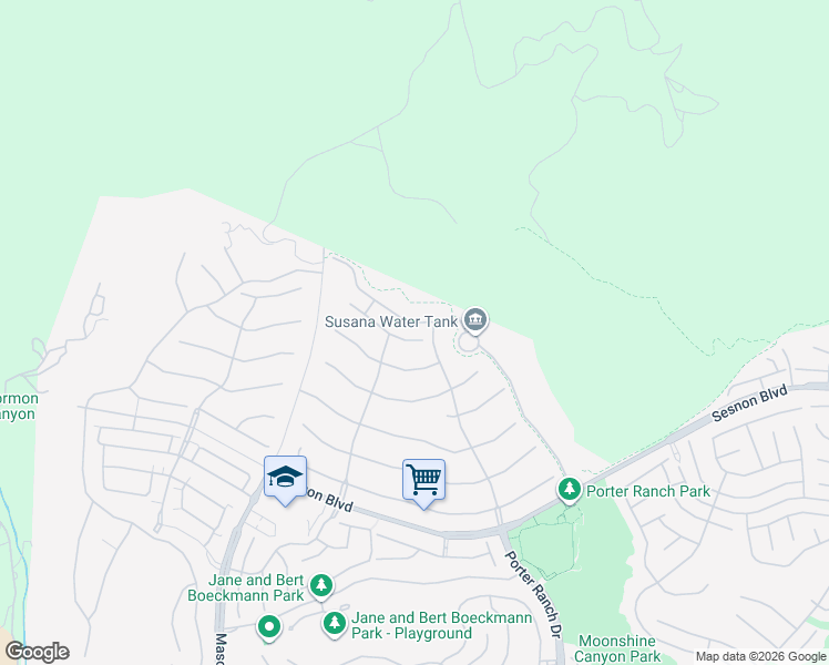 map of restaurants, bars, coffee shops, grocery stores, and more near 20318 West Vía Urbino in Los Angeles