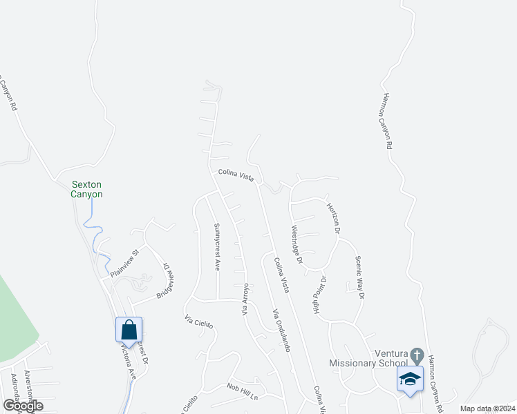 map of restaurants, bars, coffee shops, grocery stores, and more near 1155 Colina Vista in Ventura