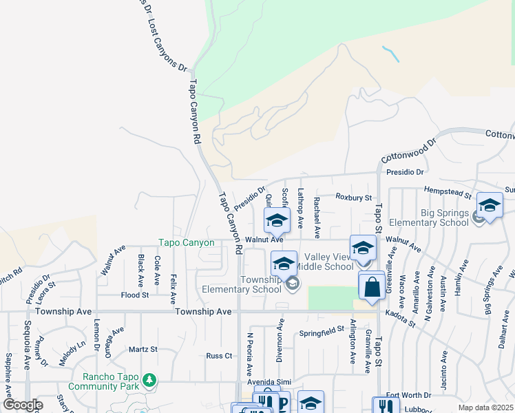 map of restaurants, bars, coffee shops, grocery stores, and more near 3560 Monticello Avenue in Simi Valley