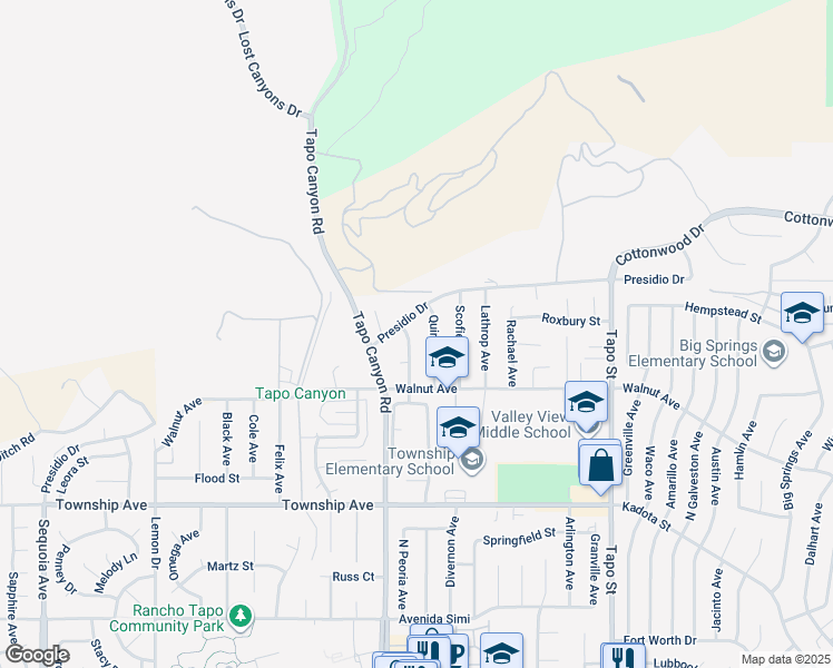 map of restaurants, bars, coffee shops, grocery stores, and more near 3560 Monticello Avenue in Simi Valley