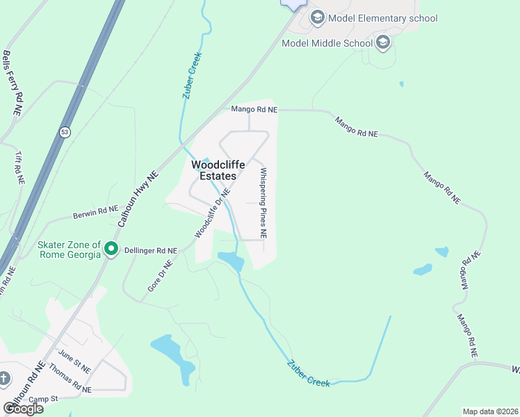 map of restaurants, bars, coffee shops, grocery stores, and more near 19 Whispering Pines Northeast in Rome