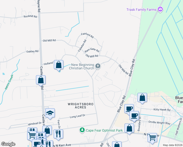 map of restaurants, bars, coffee shops, grocery stores, and more near 53 Holland Dr in Castle Hayne