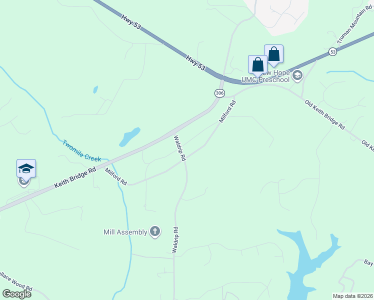 map of restaurants, bars, coffee shops, grocery stores, and more near 7645 Waldrip Road in Gainesville