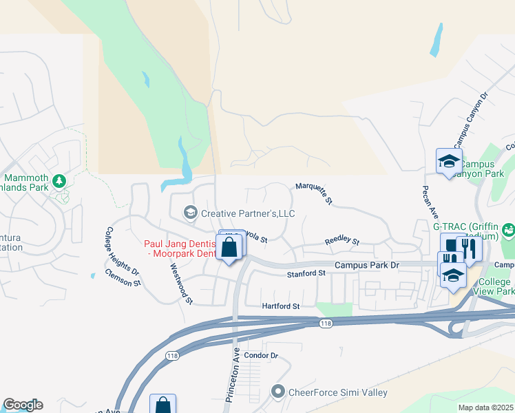 map of restaurants, bars, coffee shops, grocery stores, and more near 6906 Luther Circle in Moorpark