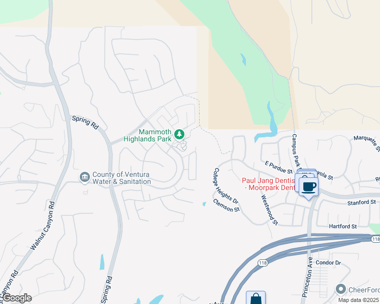map of restaurants, bars, coffee shops, grocery stores, and more near 6847 Sperryville Lane in Moorpark