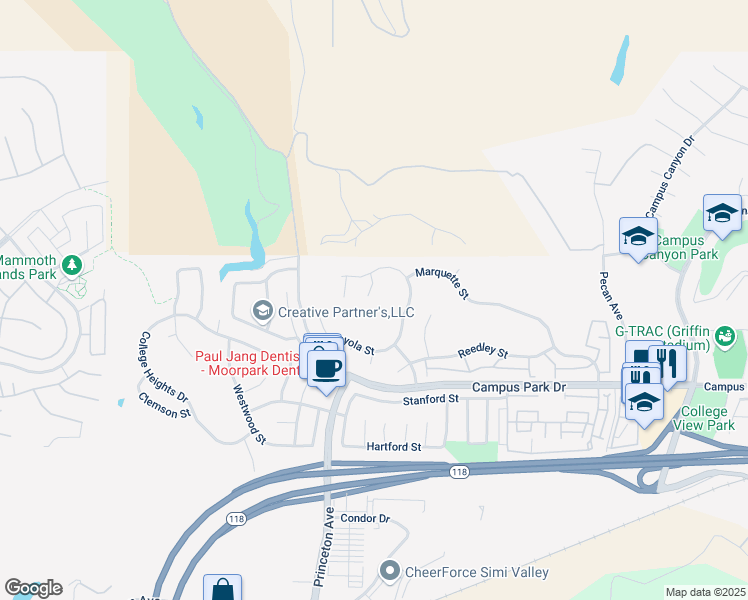 map of restaurants, bars, coffee shops, grocery stores, and more near 6906 Luther Circle in Moorpark