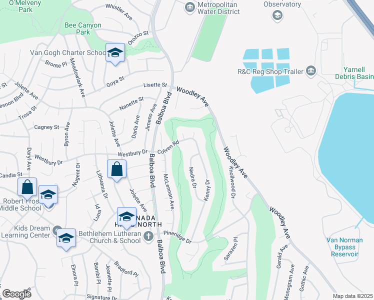 map of restaurants, bars, coffee shops, grocery stores, and more near 12553 Nedra Drive in Los Angeles