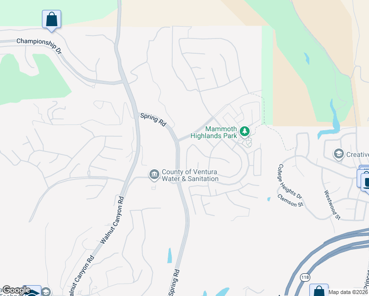 map of restaurants, bars, coffee shops, grocery stores, and more near 6921 Blue Ridge Way in Moorpark