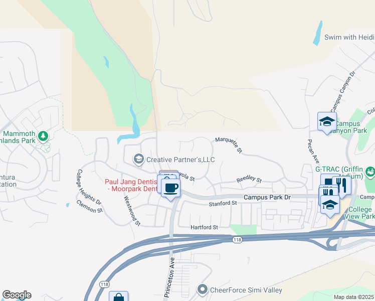 map of restaurants, bars, coffee shops, grocery stores, and more near 6917 Luther Circle in Moorpark