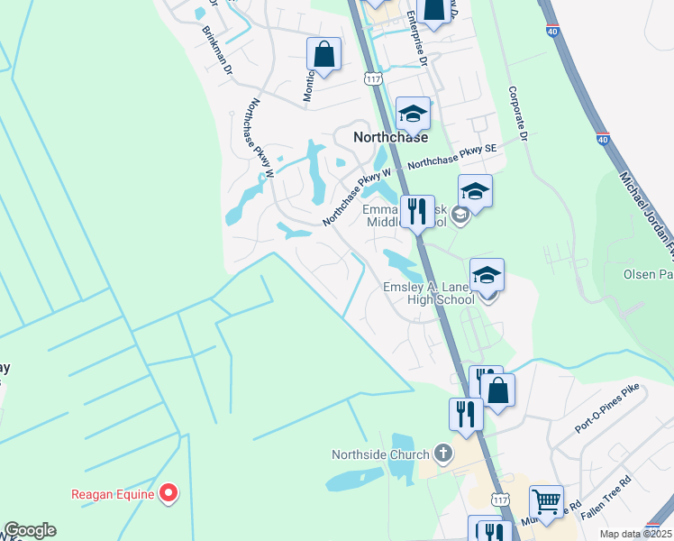 map of restaurants, bars, coffee shops, grocery stores, and more near 4310 O'Neal Place in Wilmington