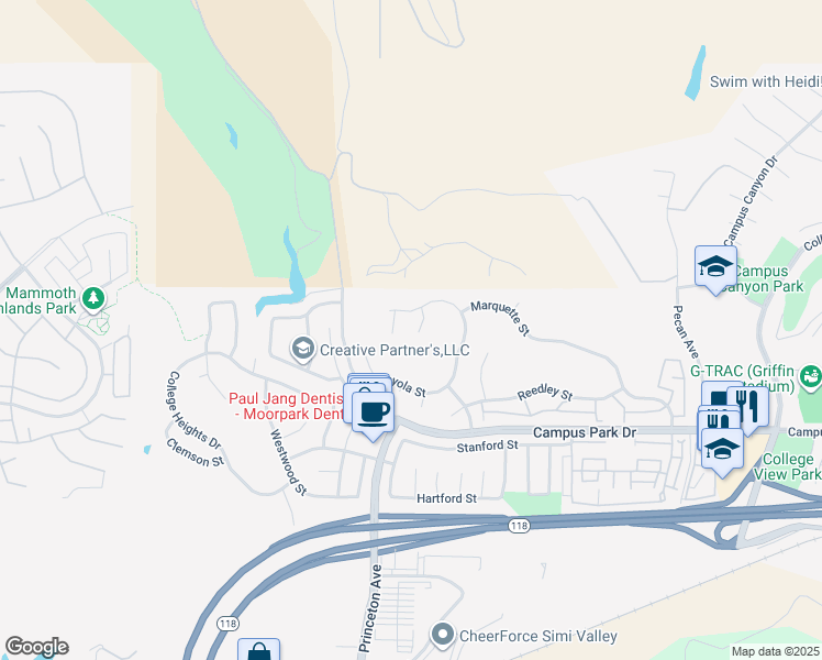 map of restaurants, bars, coffee shops, grocery stores, and more near 6917 Luther Circle in Moorpark
