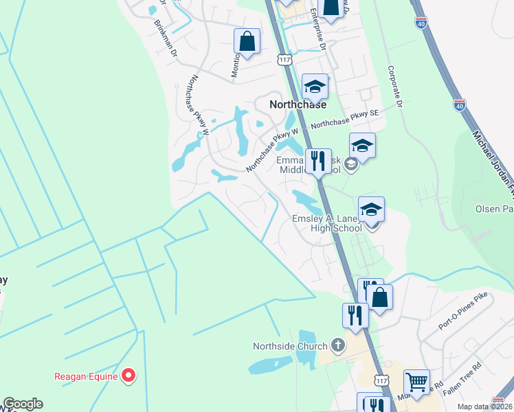 map of restaurants, bars, coffee shops, grocery stores, and more near 4310 O'Neal Place in Wilmington