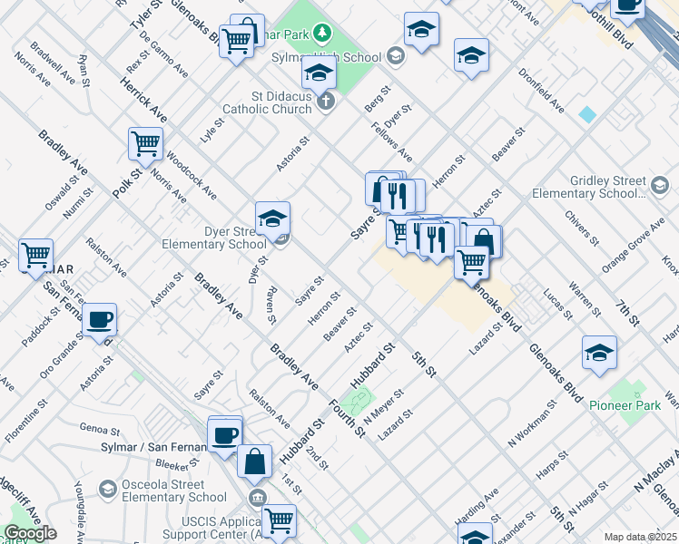 map of restaurants, bars, coffee shops, grocery stores, and more near 12620 Herrick Avenue in Los Angeles