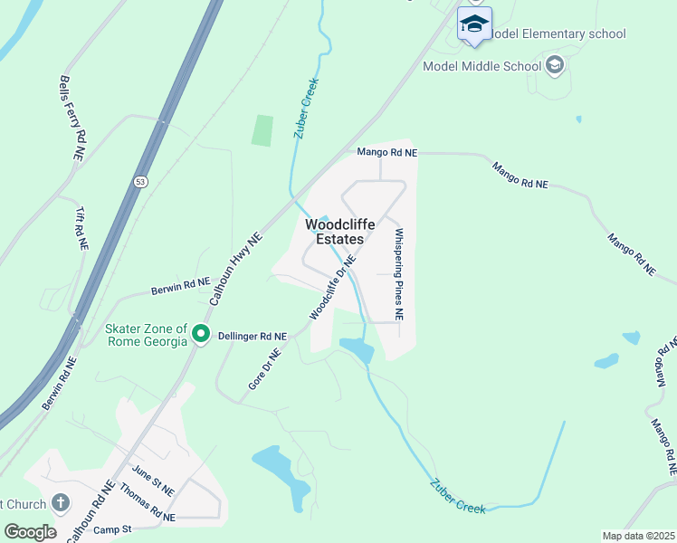 map of restaurants, bars, coffee shops, grocery stores, and more near 0 Meadow Lake Circle Northeast in Rome