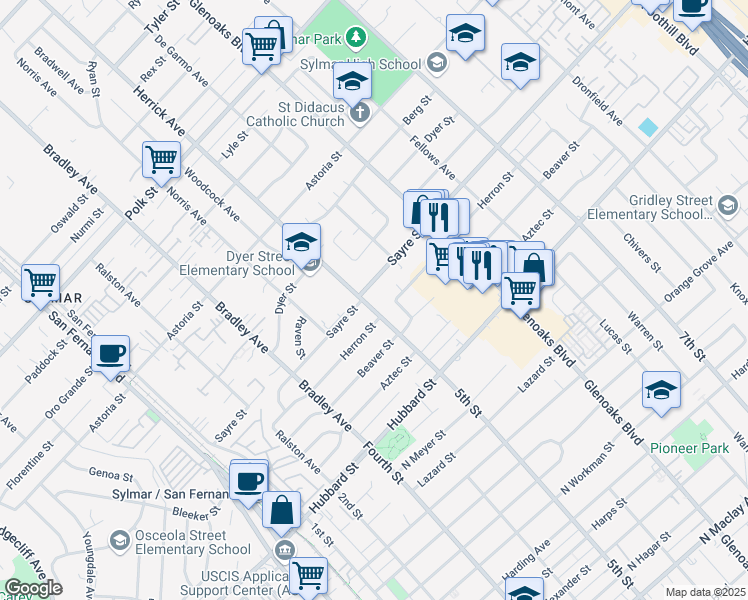 map of restaurants, bars, coffee shops, grocery stores, and more near 12620 Herrick Avenue in Los Angeles