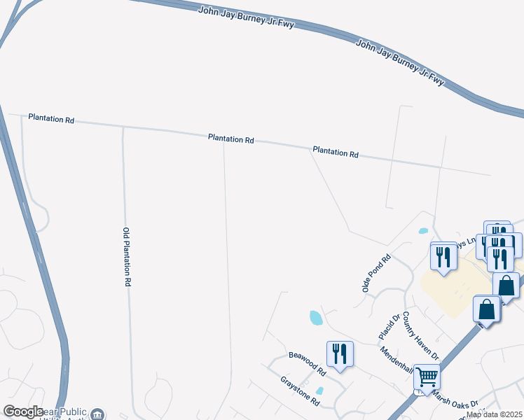 map of restaurants, bars, coffee shops, grocery stores, and more near 7640 Plantation Road in Wilmington