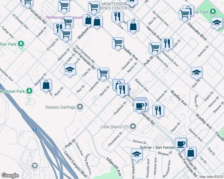map of restaurants, bars, coffee shops, grocery stores, and more near 15092 Nurmi Street in Los Angeles
