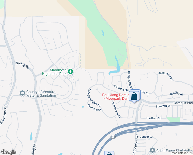 map of restaurants, bars, coffee shops, grocery stores, and more near 6930 Lafayette Street in Moorpark