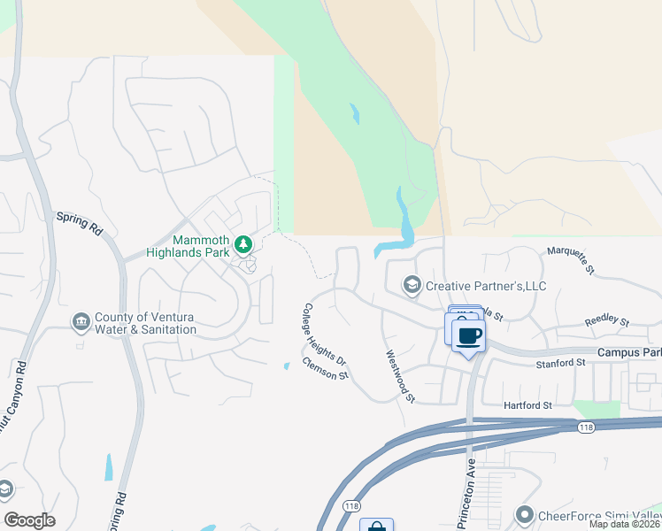 map of restaurants, bars, coffee shops, grocery stores, and more near 6930 Lafayette Street in Moorpark