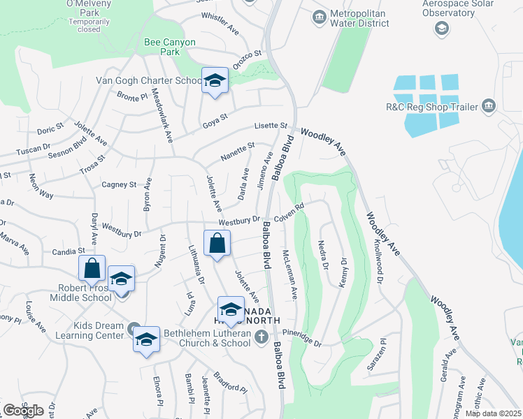 map of restaurants, bars, coffee shops, grocery stores, and more near 12610 Jimeno Avenue in Los Angeles
