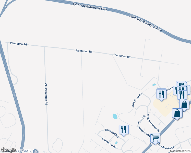 map of restaurants, bars, coffee shops, grocery stores, and more near 7640 Plantation Road in Wilmington