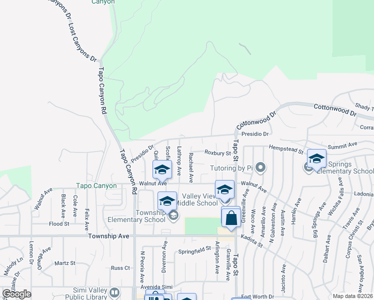 map of restaurants, bars, coffee shops, grocery stores, and more near 3581 Rachael Avenue in Simi Valley