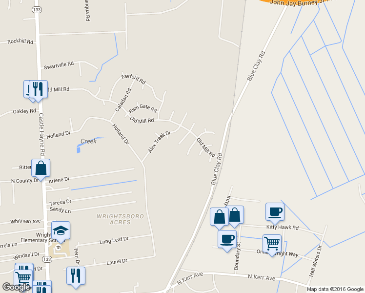 map of restaurants, bars, coffee shops, grocery stores, and more near 3206 South Woolwitch Court in Castle Hayne