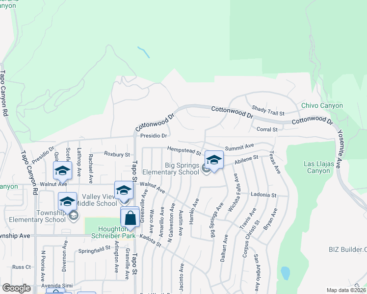 map of restaurants, bars, coffee shops, grocery stores, and more near 3717 Horizon Ridge Court in Simi Valley