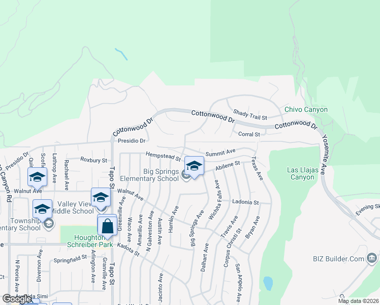 map of restaurants, bars, coffee shops, grocery stores, and more near 4703 Summit Avenue in Simi Valley
