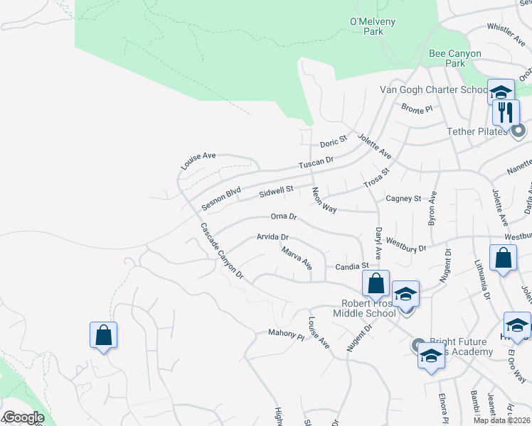 map of restaurants, bars, coffee shops, grocery stores, and more near 12647 Nola Place in Los Angeles