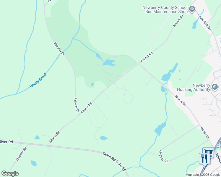 map of restaurants, bars, coffee shops, grocery stores, and more near 710 Airport Road in Newberry