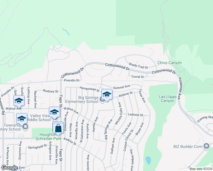 map of restaurants, bars, coffee shops, grocery stores, and more near 4703 Summit Avenue in Simi Valley