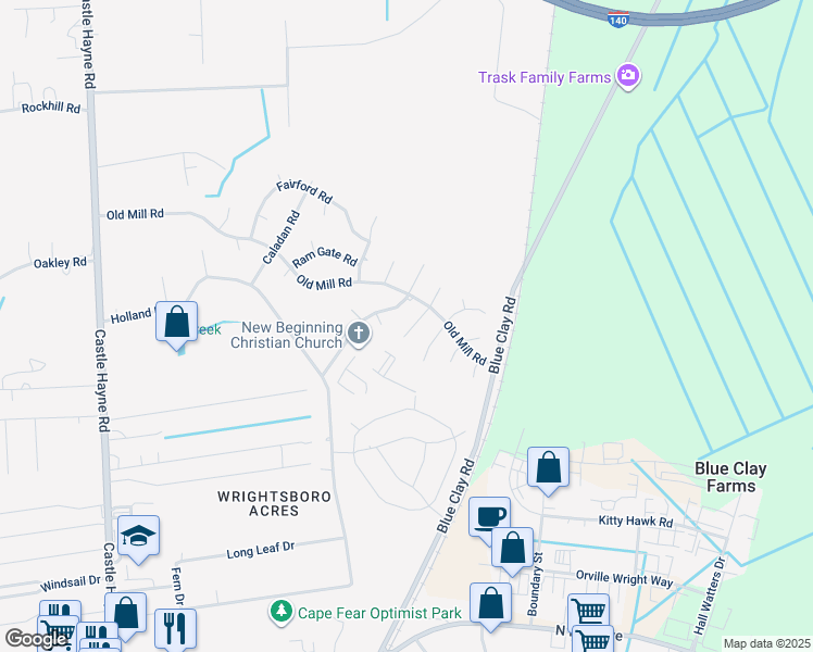 map of restaurants, bars, coffee shops, grocery stores, and more near 3209 South Woolwitch Court in Castle Hayne