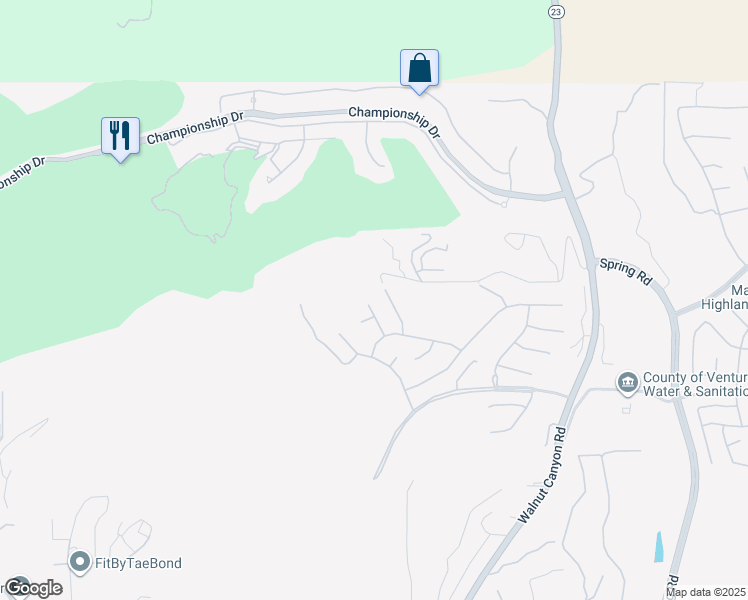 map of restaurants, bars, coffee shops, grocery stores, and more near 7020 Highgrove Place in Moorpark