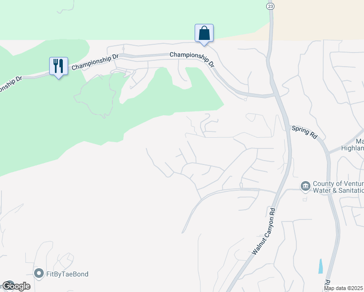 map of restaurants, bars, coffee shops, grocery stores, and more near 7017 Wildridge Court in Moorpark