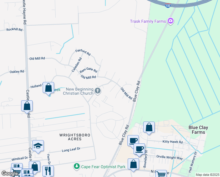 map of restaurants, bars, coffee shops, grocery stores, and more near 3209 South Woolwitch Court in Castle Hayne