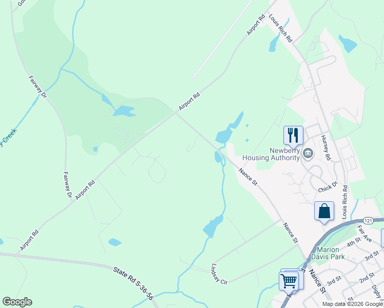 map of restaurants, bars, coffee shops, grocery stores, and more near 3261 Nance Street in Newberry