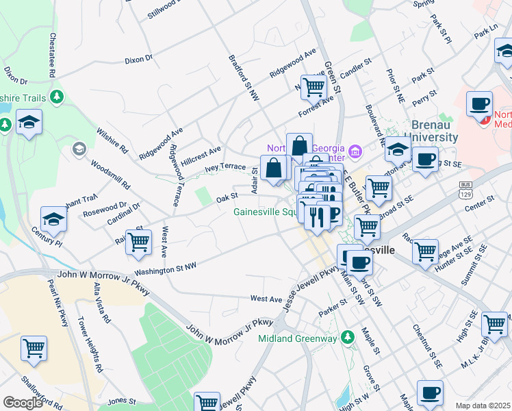 map of restaurants, bars, coffee shops, grocery stores, and more near 326 Clarendon Court in Gainesville