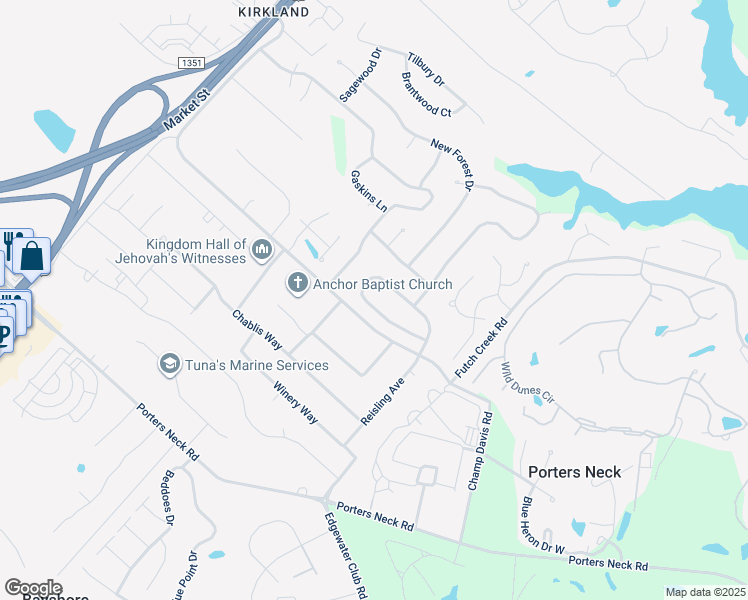 map of restaurants, bars, coffee shops, grocery stores, and more near 861 Wine Cellar Circle in Wilmington