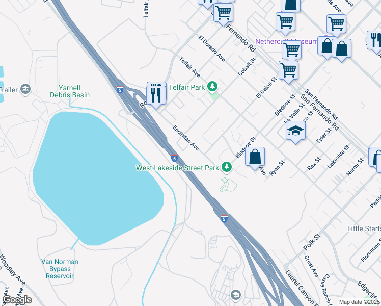 map of restaurants, bars, coffee shops, grocery stores, and more near 12675 Encinitas Ave in Sylmar