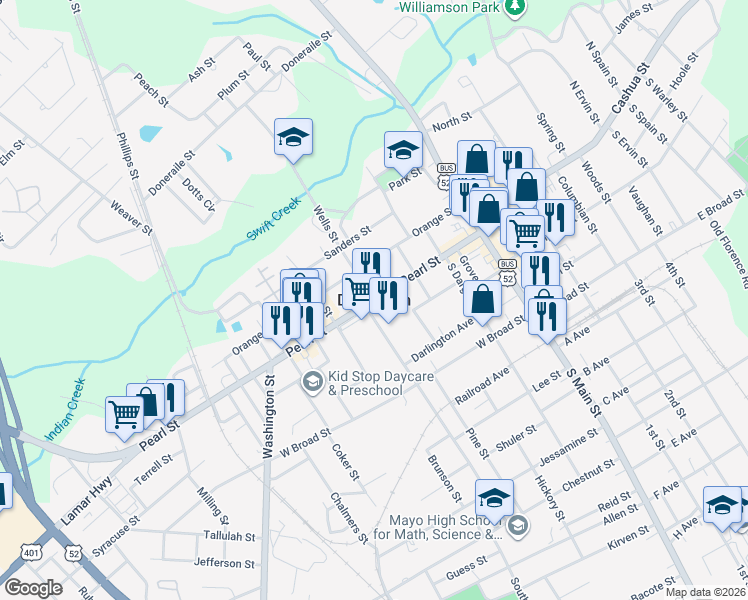 map of restaurants, bars, coffee shops, grocery stores, and more near in Darlington