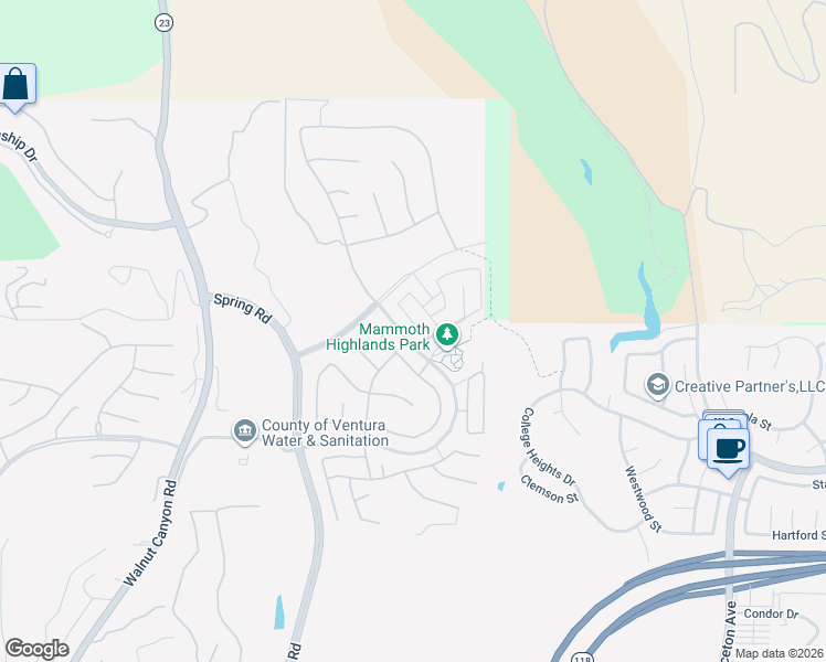 map of restaurants, bars, coffee shops, grocery stores, and more near 7025 Crozet Avenue in Moorpark
