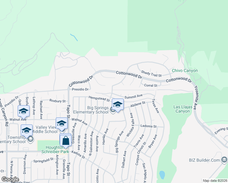 map of restaurants, bars, coffee shops, grocery stores, and more near 4703 Summit Avenue in Simi Valley