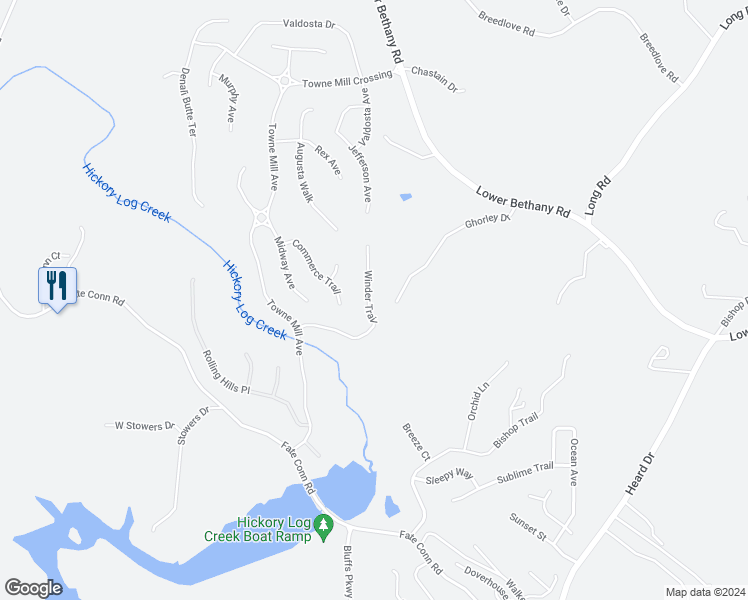 map of restaurants, bars, coffee shops, grocery stores, and more near 534 Winder Trail in Canton