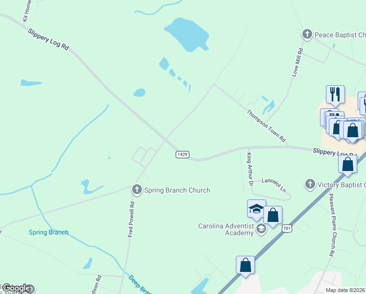 map of restaurants, bars, coffee shops, grocery stores, and more near 948 Slippery Log Road in Whiteville