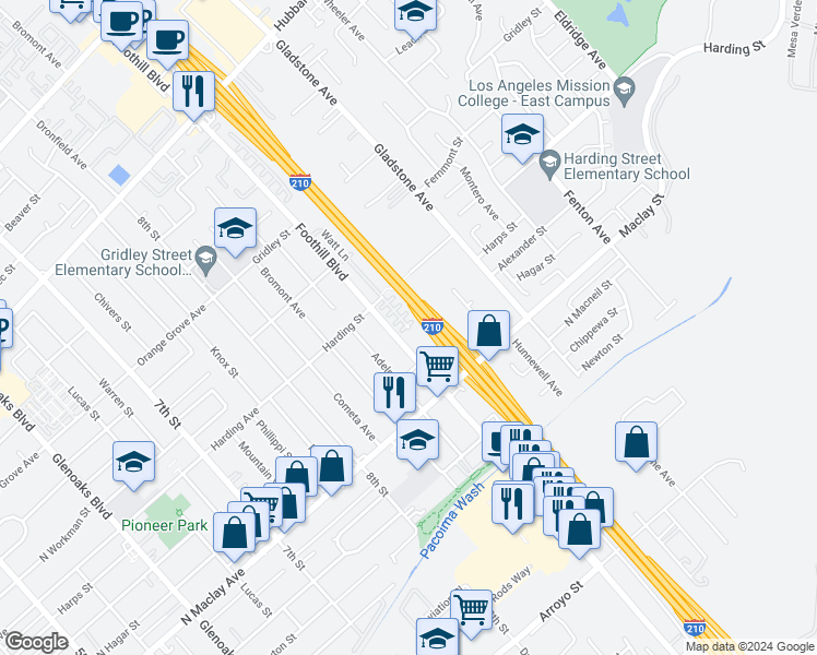 map of restaurants, bars, coffee shops, grocery stores, and more near 13224 Shaw Lane in Los Angeles