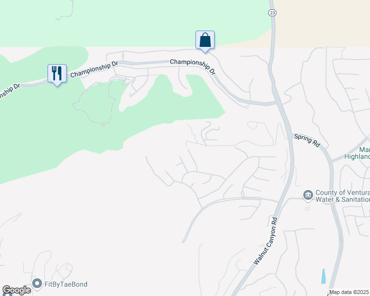 map of restaurants, bars, coffee shops, grocery stores, and more near 7017 Wildridge Court in Moorpark